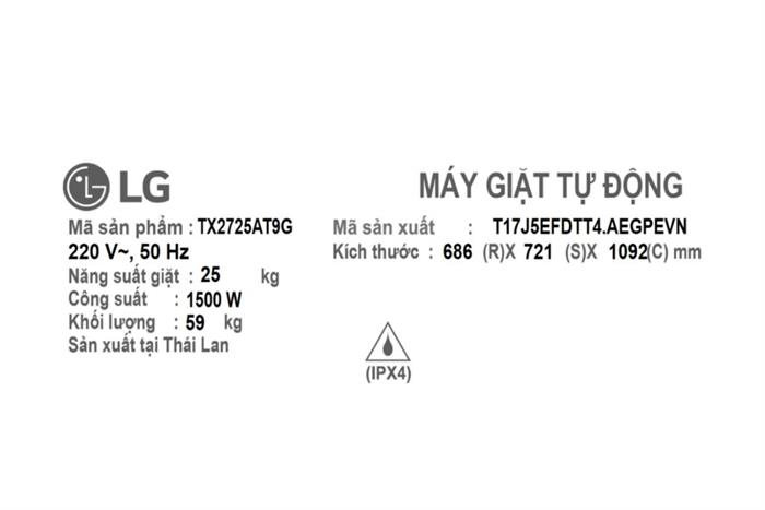 Máy giặt LG AI DD Inverter 25 kg TX2725AT9G